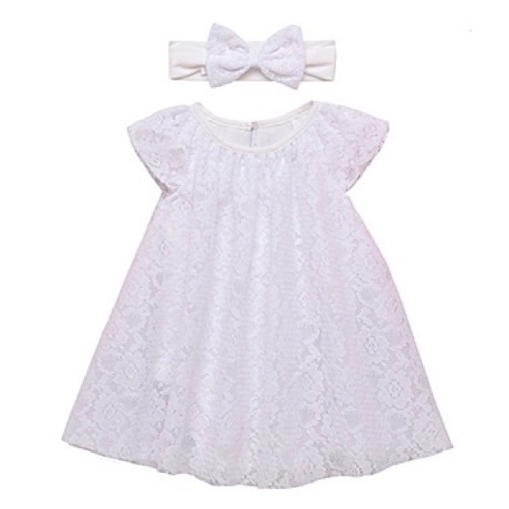 NWT Baby Starters® 2-Piece Lace
Trapeze Dress with Headband‎ in White 9 Months